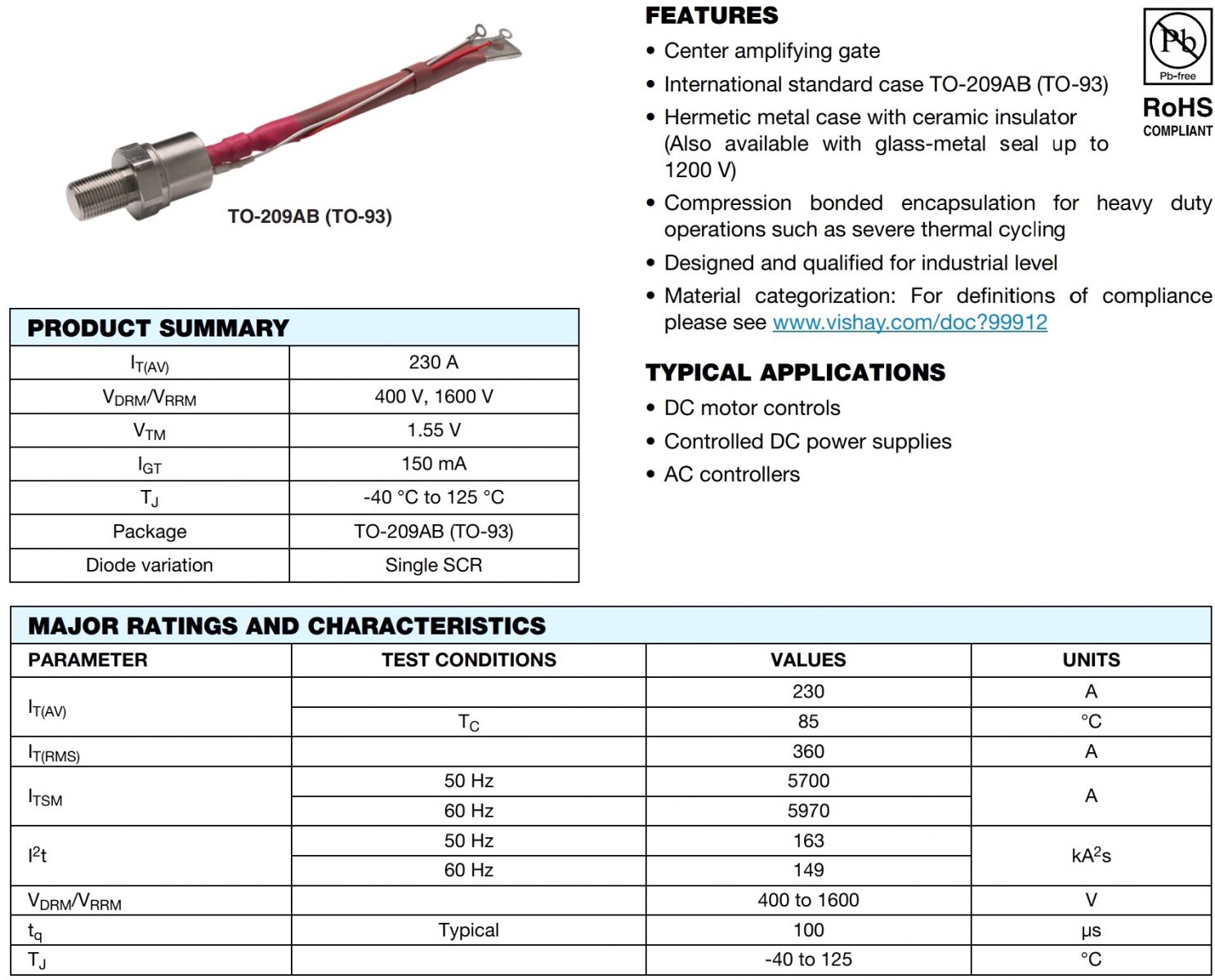 טריסטורים VISHAY TO-93 230A